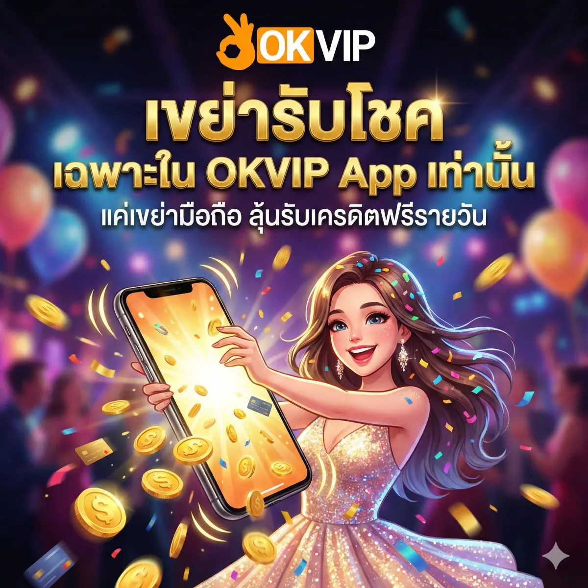 กิจกรรมเขย่ารับโชค OKVIP168 App แจกเครดิตฟรีรายวัน รับโบนัสพิเศษเฉพาะในแอป