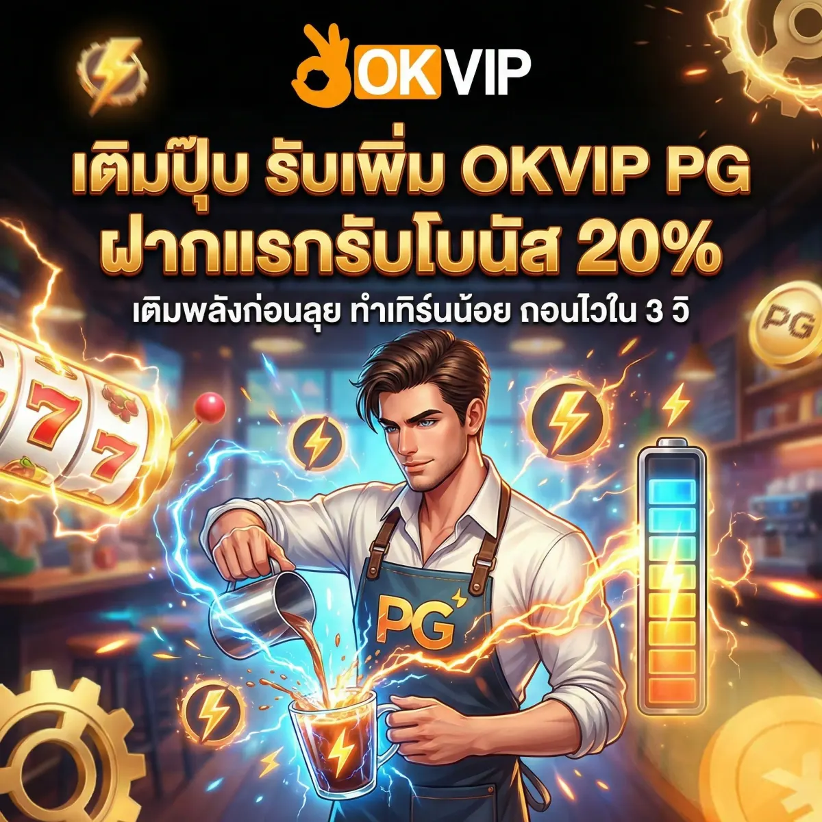 OKVIP168 สล็อต RTP สูง ฝากแรกของวันรับโบนัส 20% ทำเทิร์นน้อยถอนไว